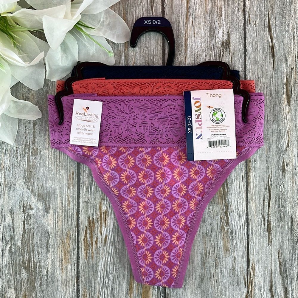 Joyspun Women's Modal and Lace Thong Panties Underwear 3-Pack Size XS